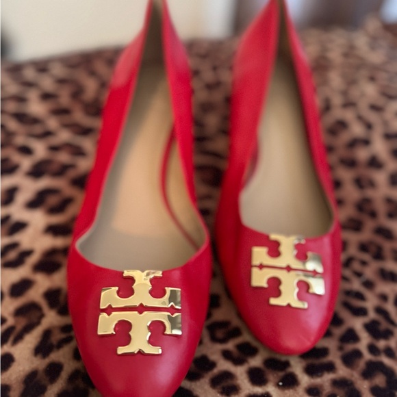 Tory Burch Shoes - Tory Burch Red Heels with Gold Accent
